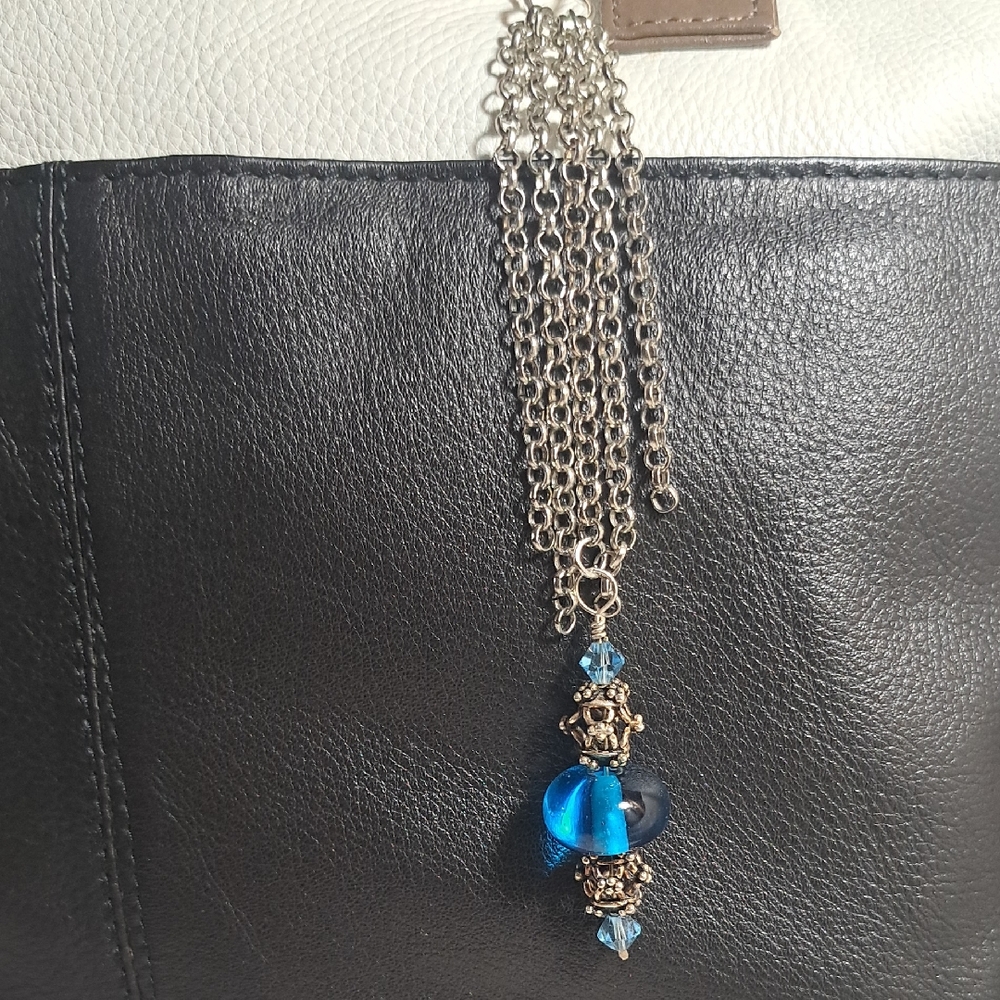 Hand Crafted Beaded Elegant Blue and Silver Bag Purse Jewelry